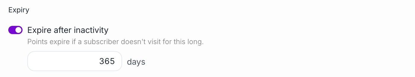 Card designer, Expiry: points expire after 365 days without a visit.